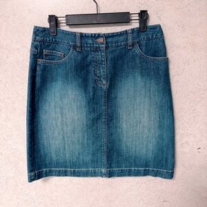 BODEN 6R WOMENS PETITE  DENIM FLIRTY ARTSY POCKETS COMFY GIRLY MIDI SKIRT‎